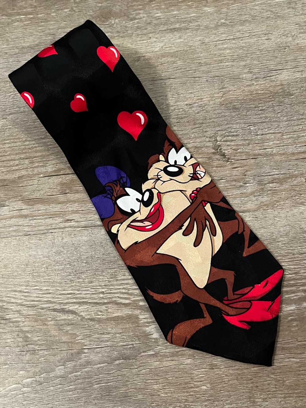 VTG Looney Tunes Valentines Day Taz Black Men's Tie Circa 1996